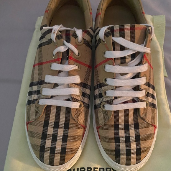 Burberry Tan and Black Check Sneakers - Picture 1 of 7